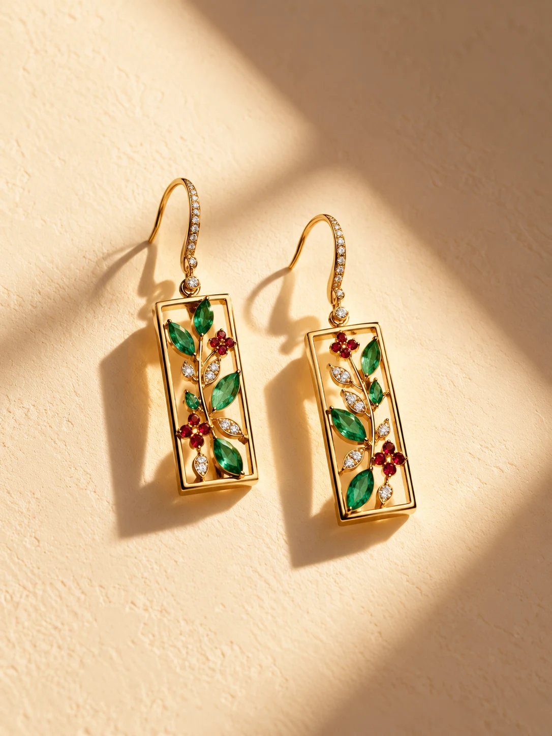 Gemstone drop earrings in afternoon light